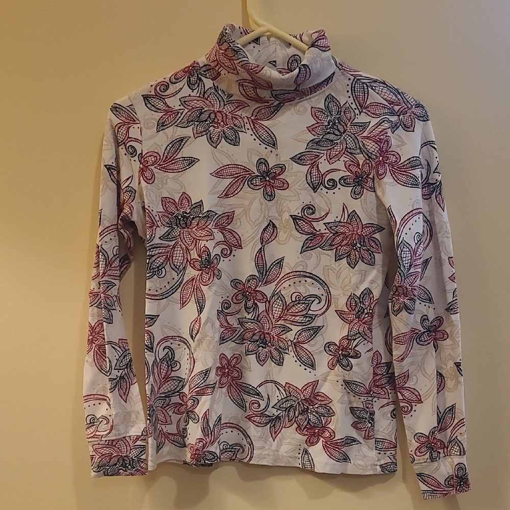 Karen Scott Beige and Burgundy Patterned Blouse